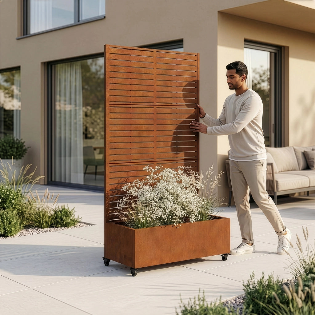 Fioriera con Spalliera Nodepp in Acciaio Corten 190 x 82 x 38 cm - Marrone Ossidato casa.pro