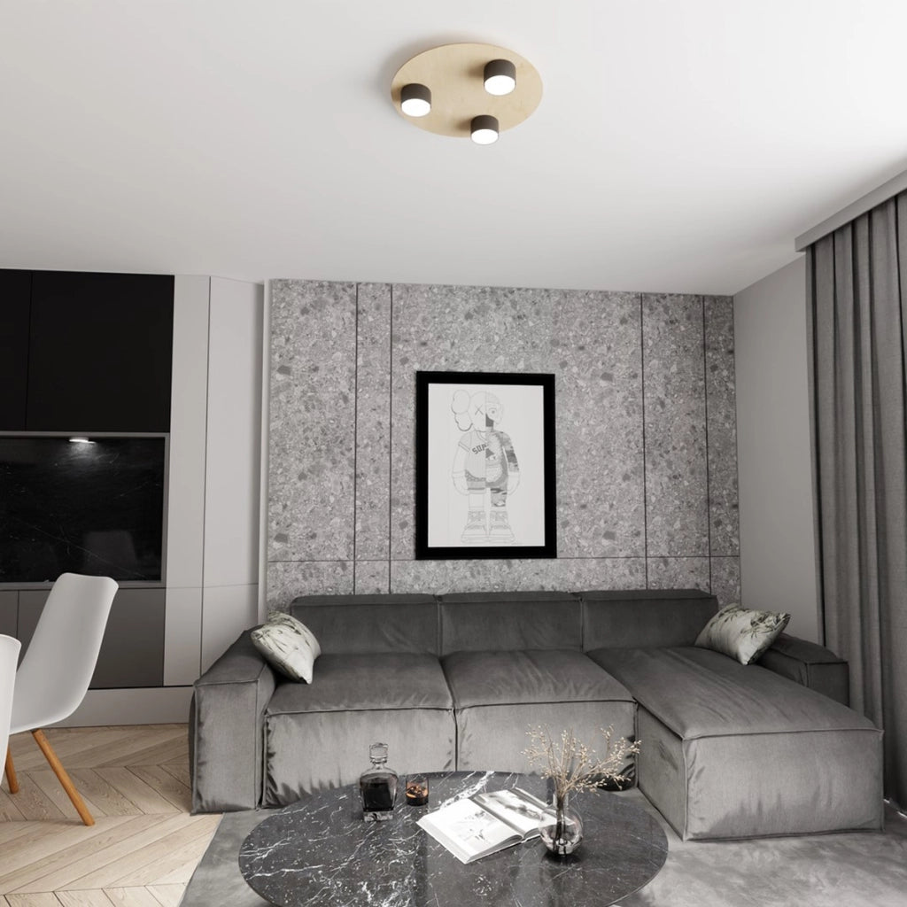 Lampada da soffitto Pixo in acciaio nero e legno naturale