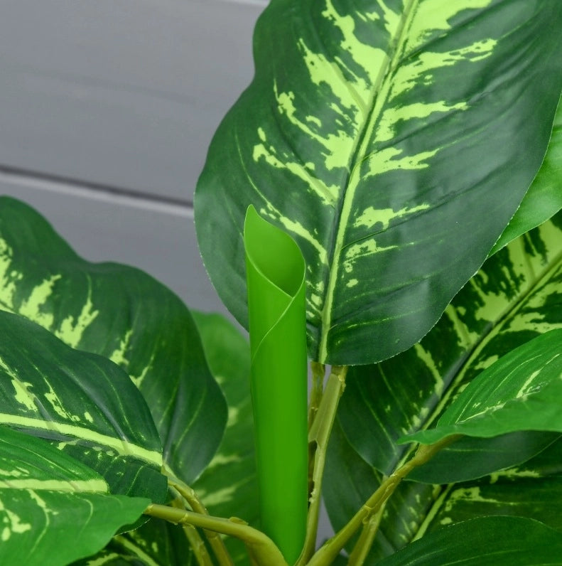 Pianta Artificiale Dieffenbachia 95 cm con Vaso in Cemento Verde per Interni ed Esterni