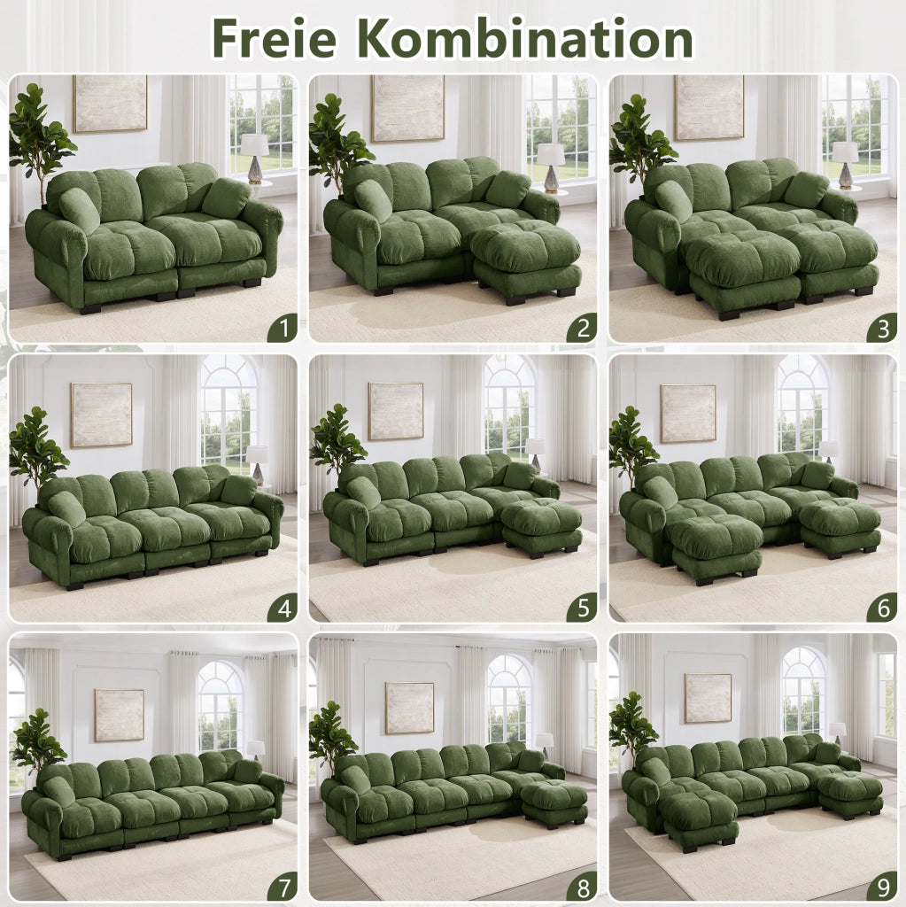 Divano modulare 330x86x90 cm in ciniglia verde