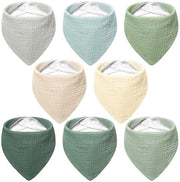 Bambini Slabbettoni in Muslina, Sciarpa a Tre Angoli, Slabbetto per Bambini Ragazzi e Bambine, 100% Cotone, Adattabile, 8 Pezzi (Luna di Foresta)