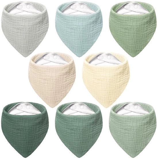 Bambini Slabbettoni in Muslina, Sciarpa a Tre Angoli, Slabbetto per Bambini Ragazzi e Bambine, 100% Cotone, Adattabile, 8 Pezzi (Luna di Foresta)