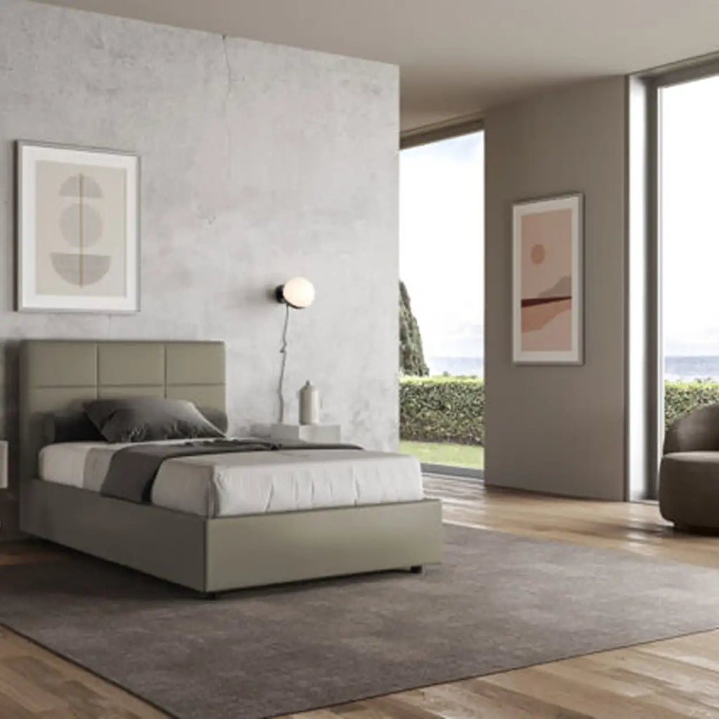Letto una piazza e mezza senza rete imbottito 120x210 similpelle cappuccino Mika