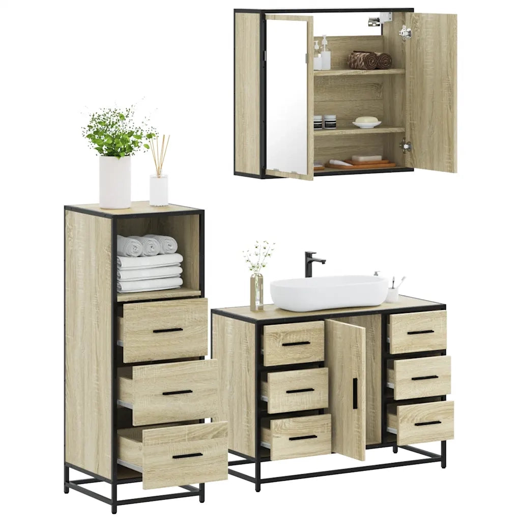 Set Mobili da Bagno 3 pz Rovere Sonoma in Legno Multistrato 3301021