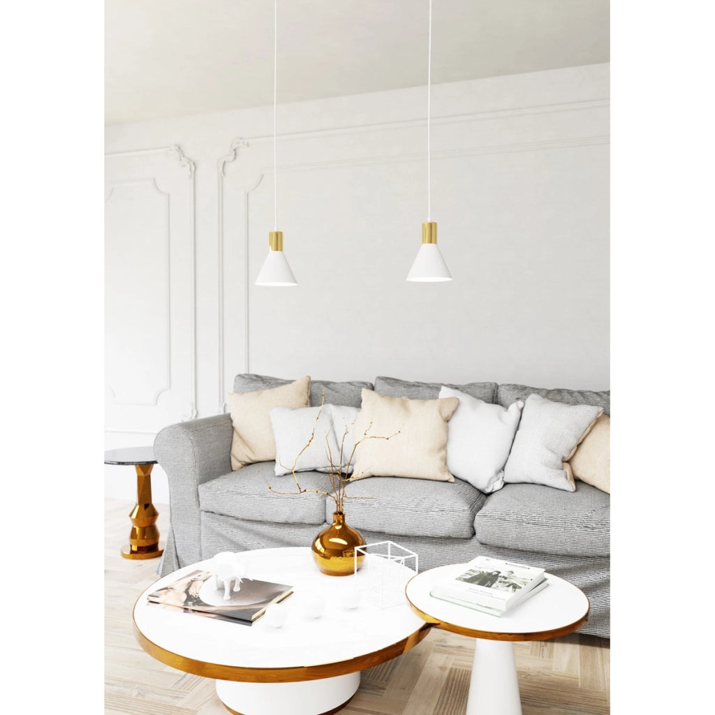 Lampada a sospensione Rosa in acciaio bianco e oro