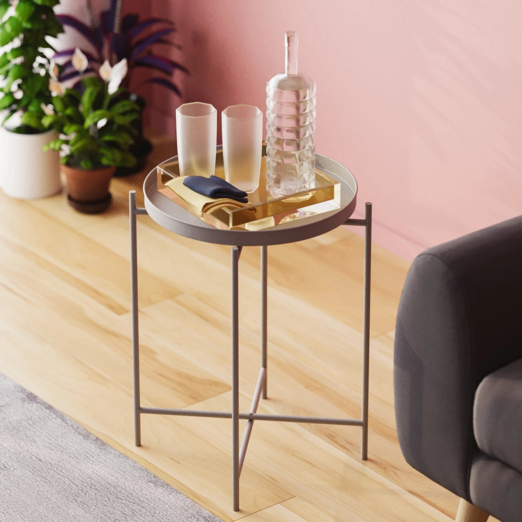 Gombito, Tavolino da Salotto Forma Rotondo, 46x46x56h cm Grigio Chiaro