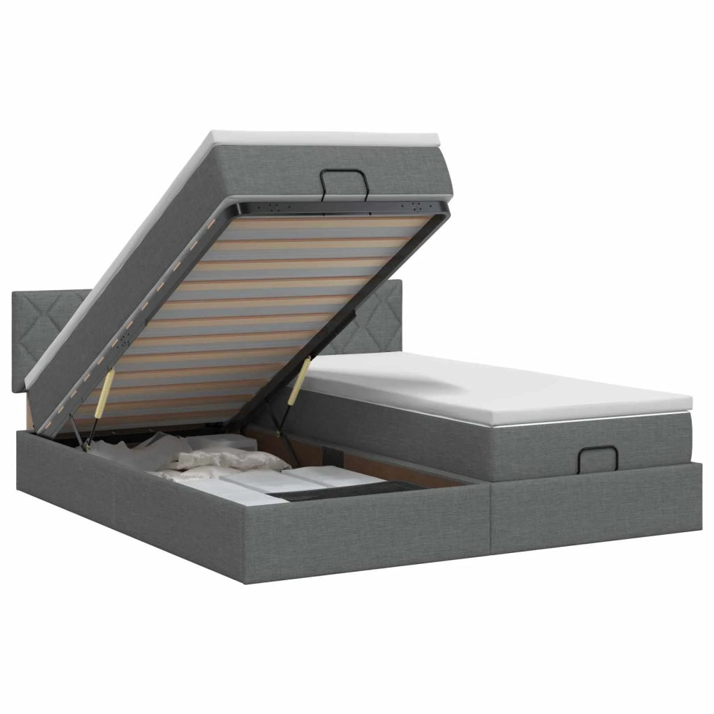 Letto ottomano con materasso 2 pz Grigio Scuro Tessuto 3456706