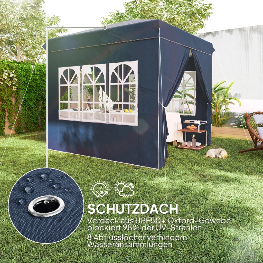 Gazebo da giardino pieghevole pop up con 4 pareti laterali altezza regolabile finestre e borsa in poliestere blu