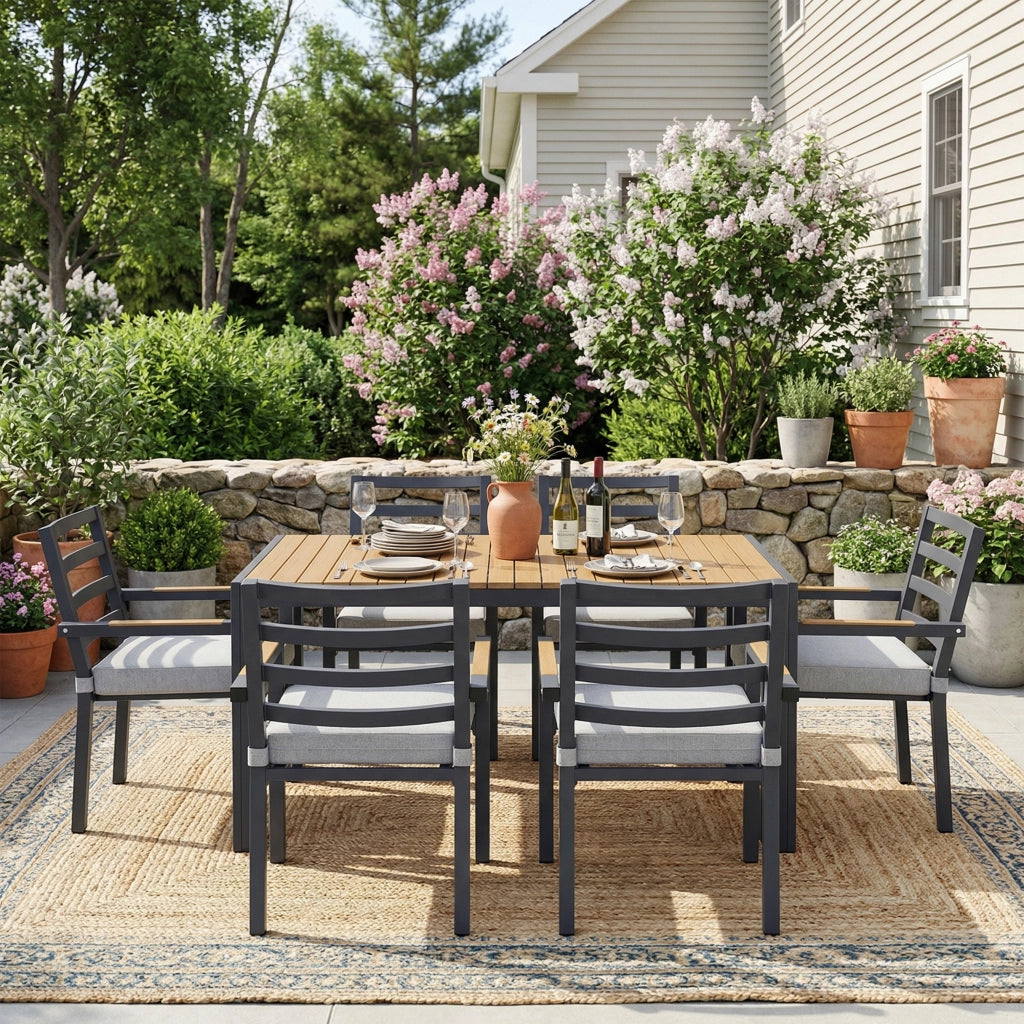 Set da Pranzo da Giardino 6 Posti ¨C MINIMAL ¨C Tavolo e 6 Sedie, Ferro Zincato, Piano Grigio