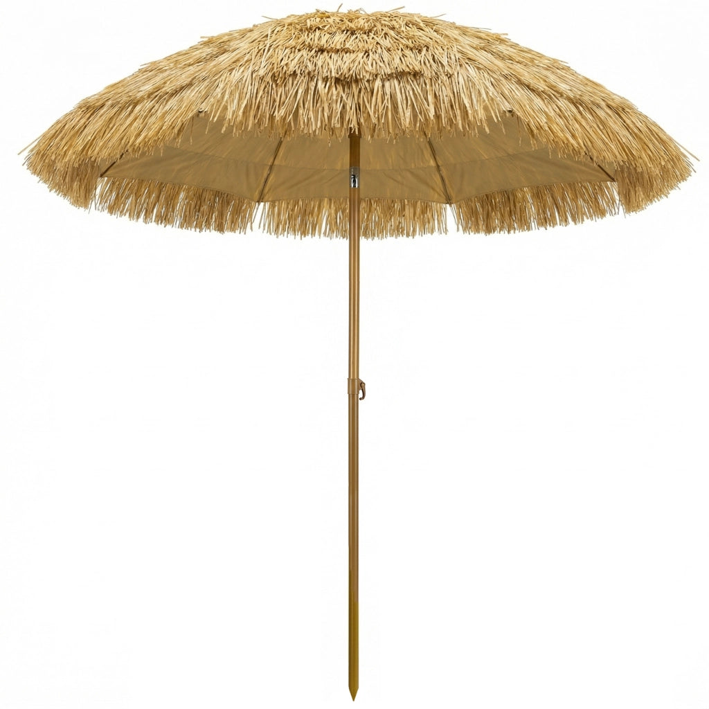 Ombrellone da Spiaggia con Frange in Paglia ?178 cm Regolabile UV50+ ¨C Xylo ¨C Beige Chiaro