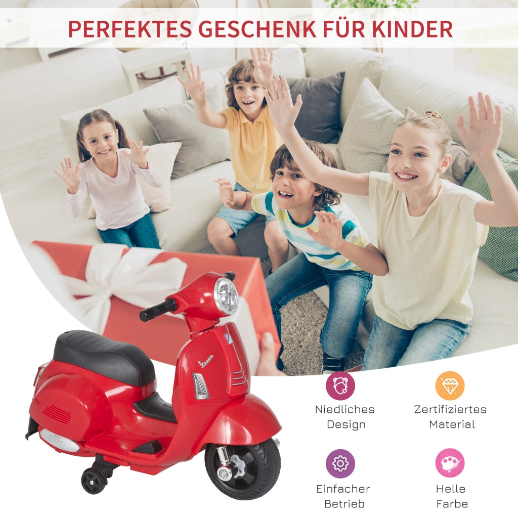 Motocicletta Elettrica Vespa per Bambini ¨C zephmum ¨C Rosso con Luci LED e Suono