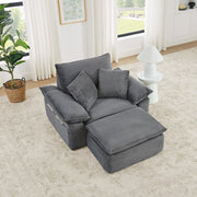 Divano modulare monposto con tasche laterali e poggiapiedi mobile in tessuto grigio chiaro 156 × 125 × 65 cm