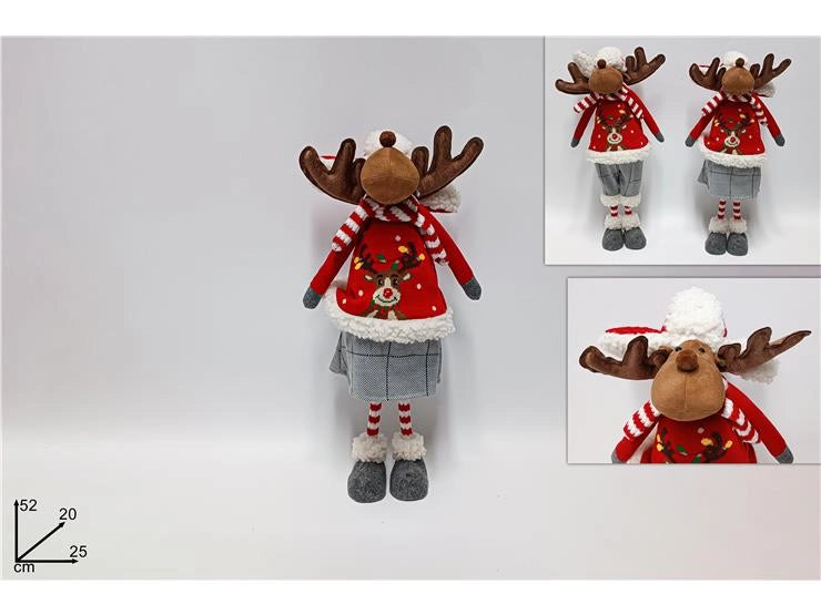 1 Pezzo Decorazione Natale Renna con Vestito Natalizio 52 cm 2 Decori