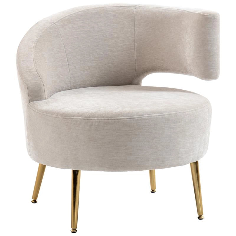 SEDIA MODERNA RIVESTITA IN CHENILLE BIANCO CREMA CON SCHIENALE AD ARCO, 69X65X67 CM