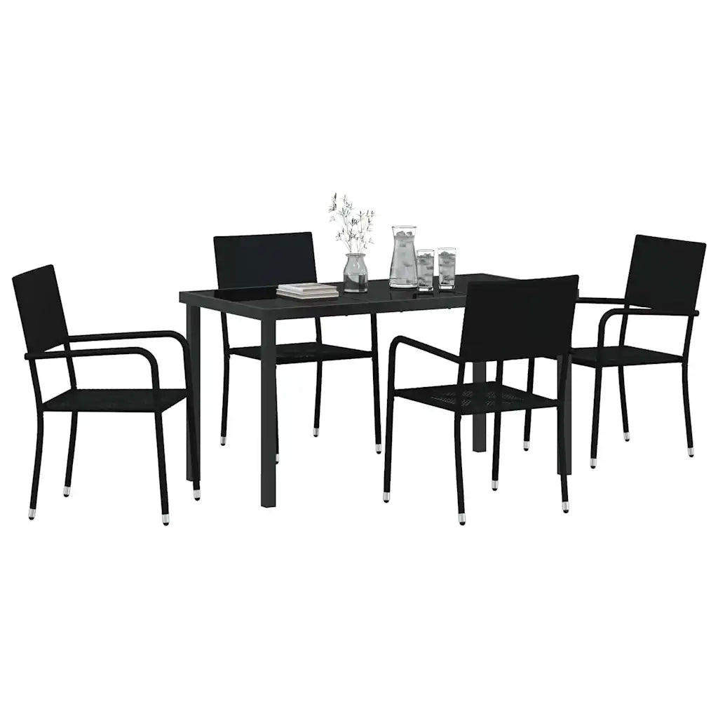 Set da Pranzo per Giardino con cuscino 5 pcs Nero polyrattan