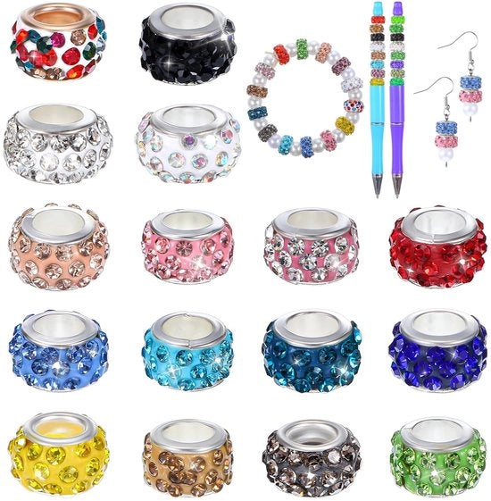 Set di perle in acciaio inossidabile da 100 pezzi - Perle grandi 11 mm - Perle in ceramica con strass - Fai da te - Artigianato - DIY - Acciaio inossidabile