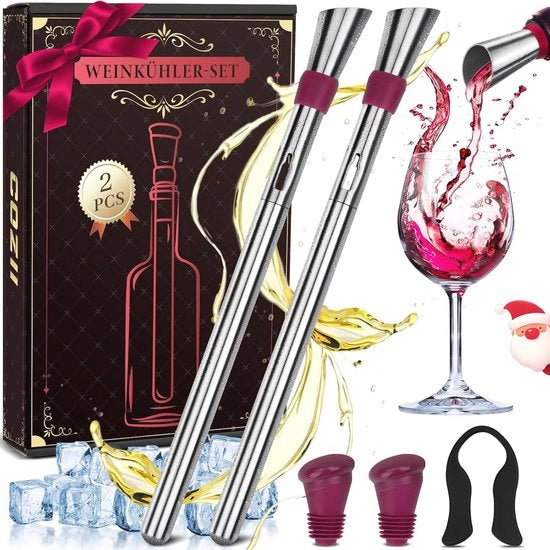 Set di 7 in 1 per raffreddare il vino - Asta per raffreddare il vino in acciaio inossidabile con tappi e stopperi per bottiglia - Ideale regalo per Natale e altre occasioni
