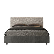 Letto Matrimoniale 160x200 cm con Rete e Contenitore con Testata e Alzata Comoda Imbottito in Tessuto Era Arla Grigio