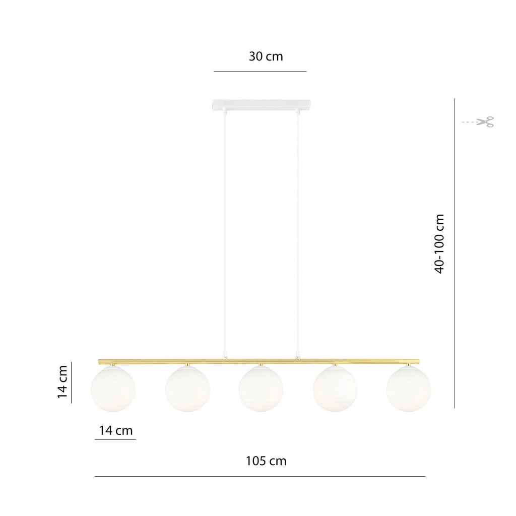 Lampadario Emibig Allora 5xE14 bianco oro vetro 105cm