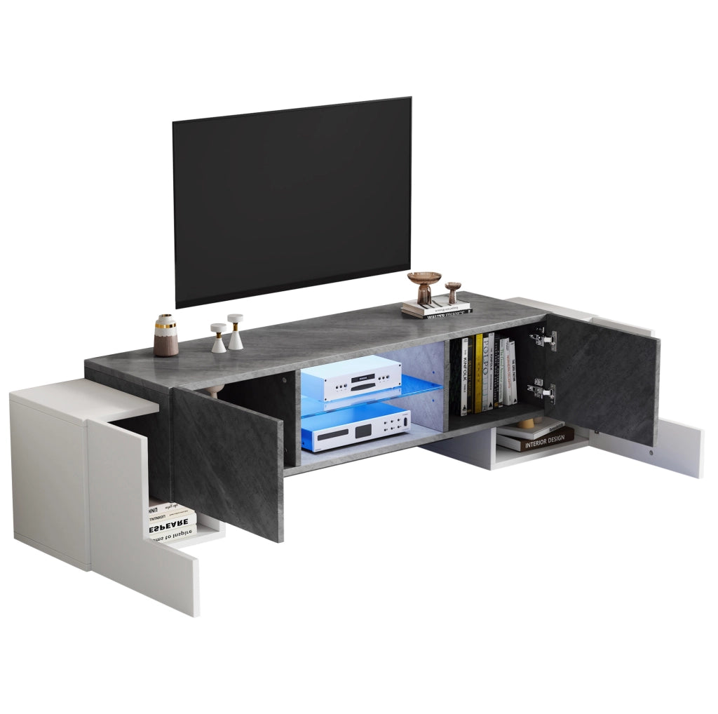 mobile TV 180 x 40 x 46,5 cm bianco e grigio con LED Bluetooth e vani