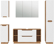 Set di mobili da bagno Lotta, Rovere/bianco con struttura in piastrelle, 5 parti