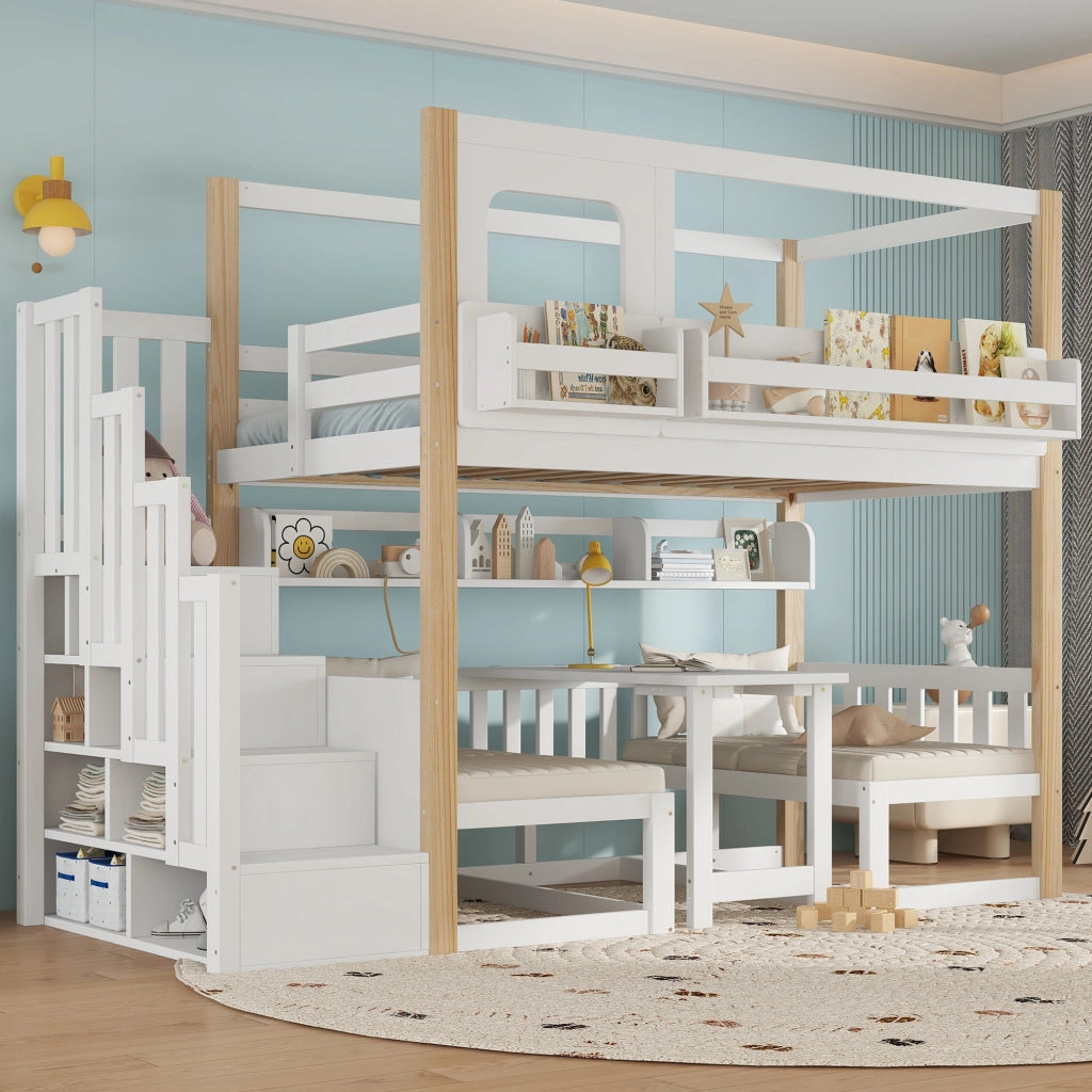 LETTO A CASTELLO con tavolo ribaltabile 90x200 cm Bianco+Naturale