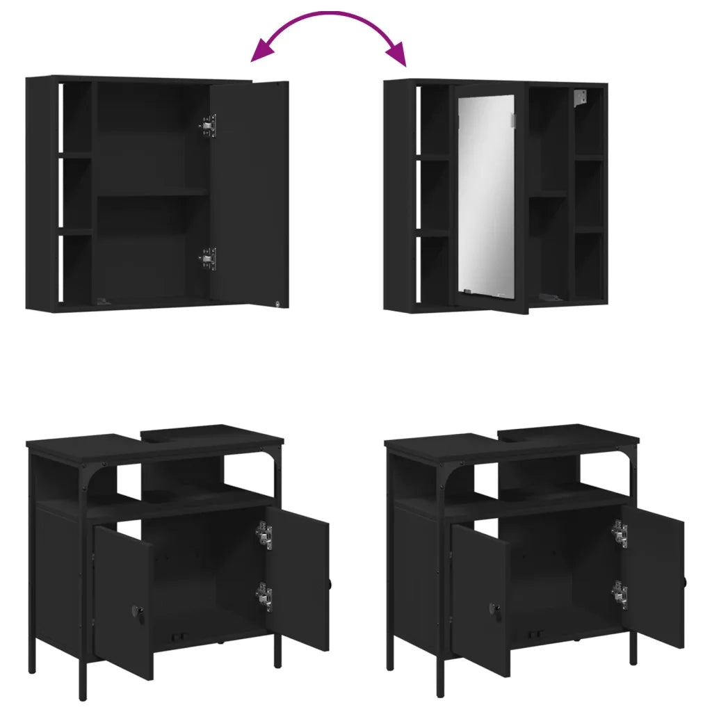 Set Mobili da Bagno 2 pz Nero in Legno Multistrato