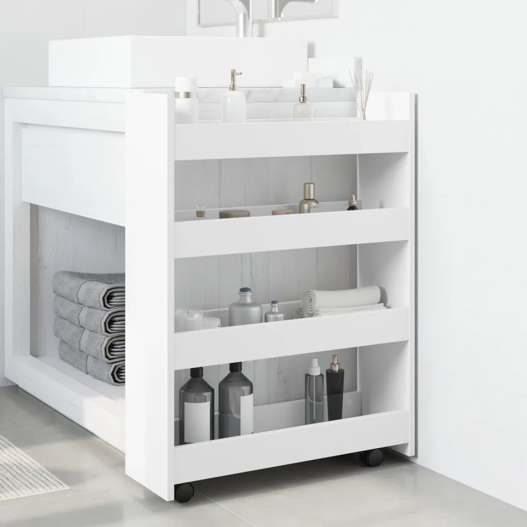 Carrello portaoggetti stretto a 4 ripiani bianco in legno ingegnerizzato 855259
