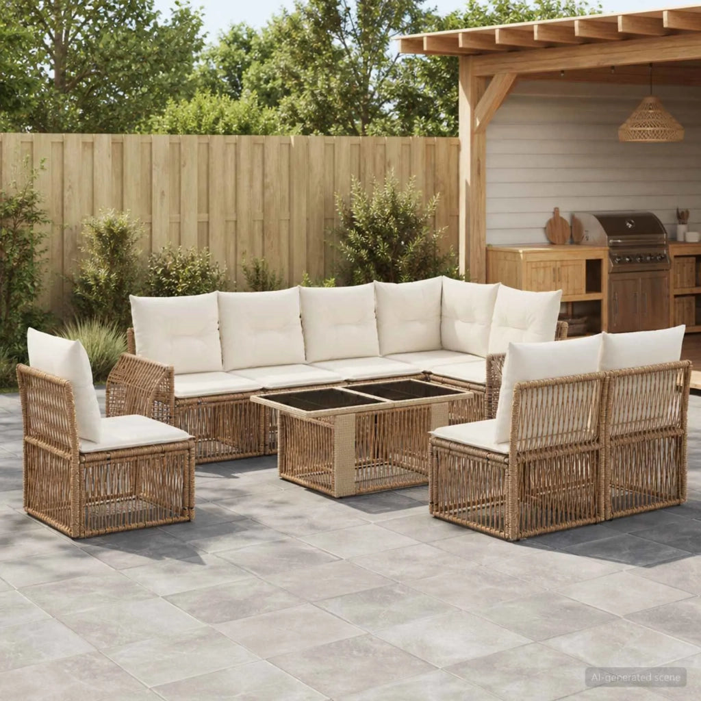 Set Divano da Giardino 9 pz Beige e Bianco Crema polyrattan 3436953