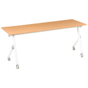 Scrivania da ufficio pieghevole con struttura in metallo marrone e bianco piano in MFC 180 x 60 cm tavolo pieghevole portatile con rotelle