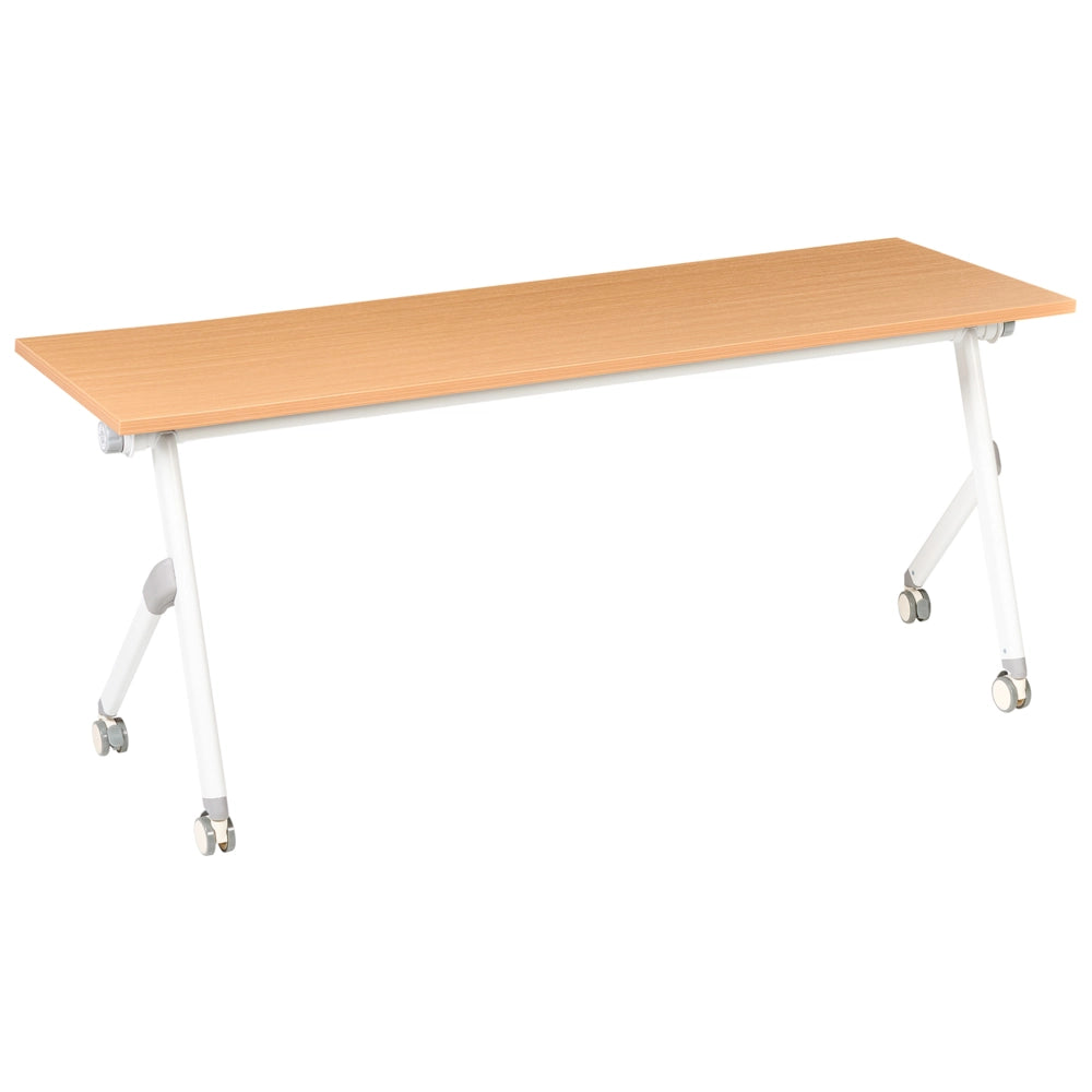 Scrivania da ufficio pieghevole con struttura in metallo marrone e bianco piano in MFC 180 x 60 cm tavolo pieghevole portatile con rotelle