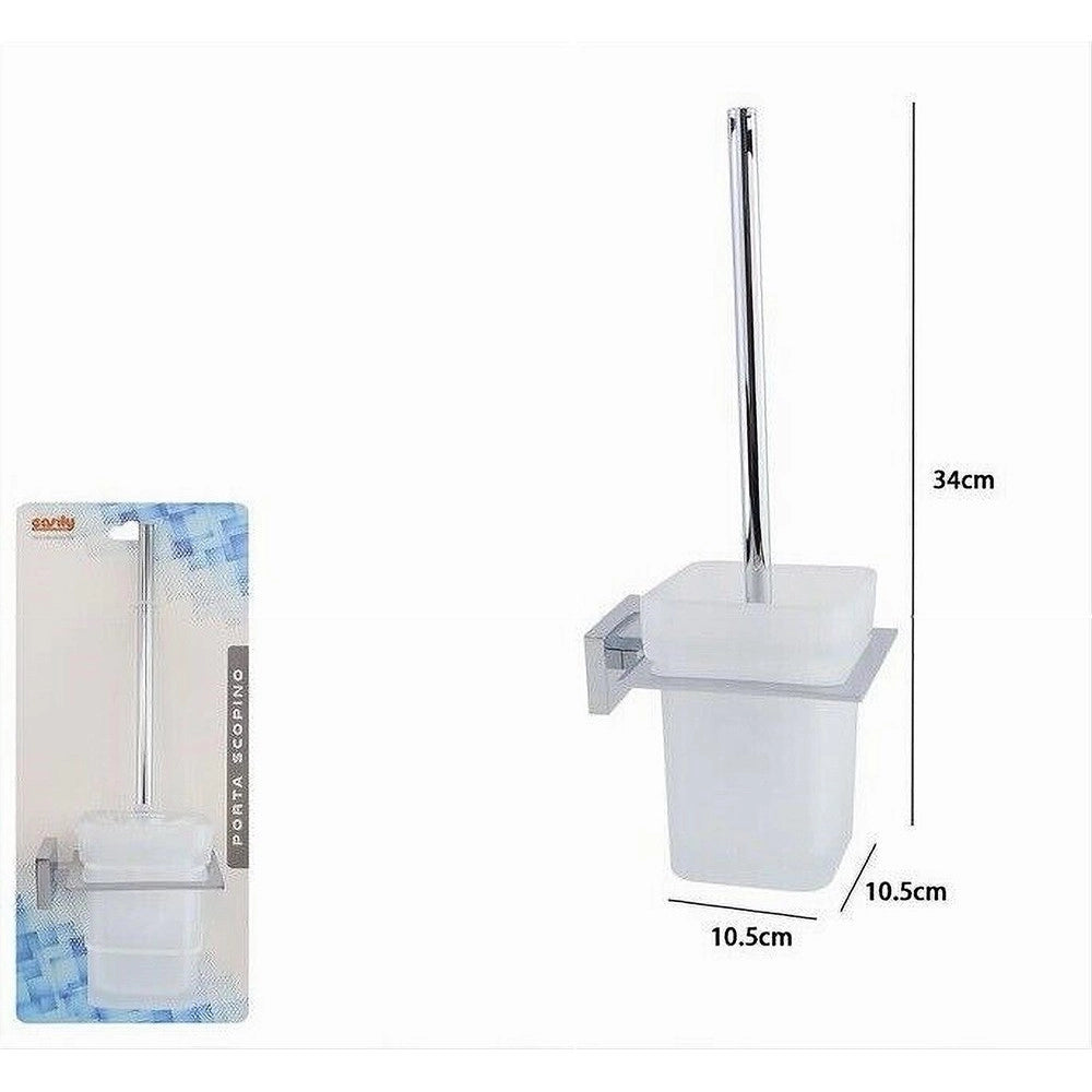 Trade Shop - Porta Scopino Wc Scopettino Completo Vetro Satinato Fissaggio Parete Bagno Cubo 87220 -