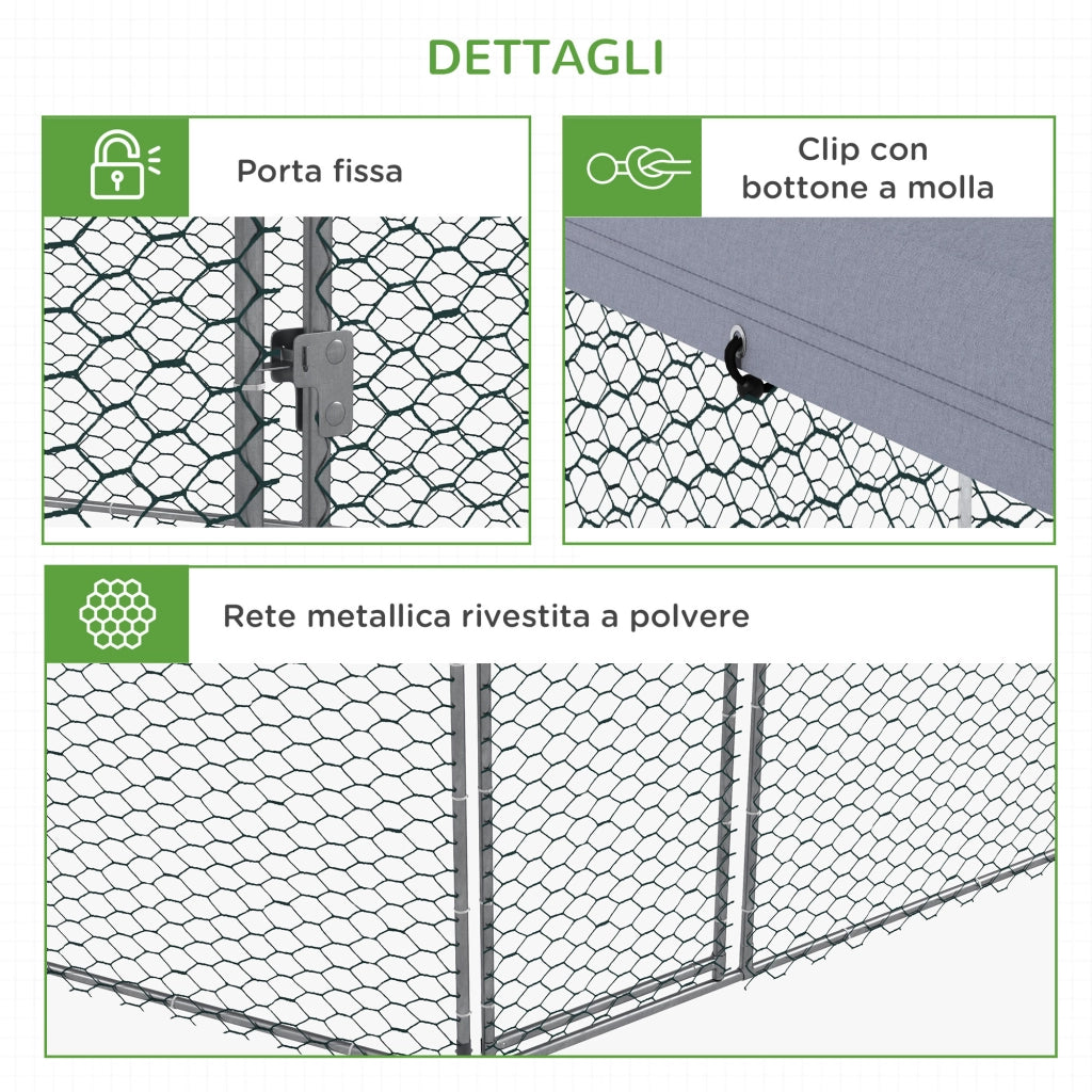 Recinto per Animali da Giardino ¨C Xylo ¨C Acciaio con Tetto e Porta Bloccabile 4x3.5x2.6m