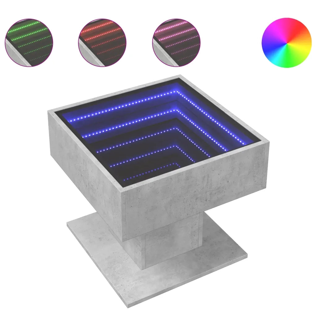 Tavolino Salotto con LED Grigio Cemento 50x50x45 cm Multistrato 847528