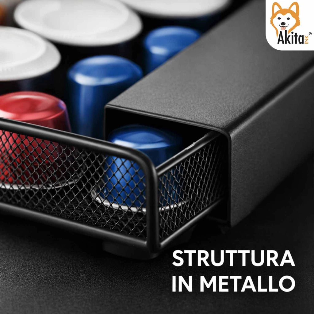 Akitaink Portacapsule Caffe' con Cassetto 40 Capsule Nero