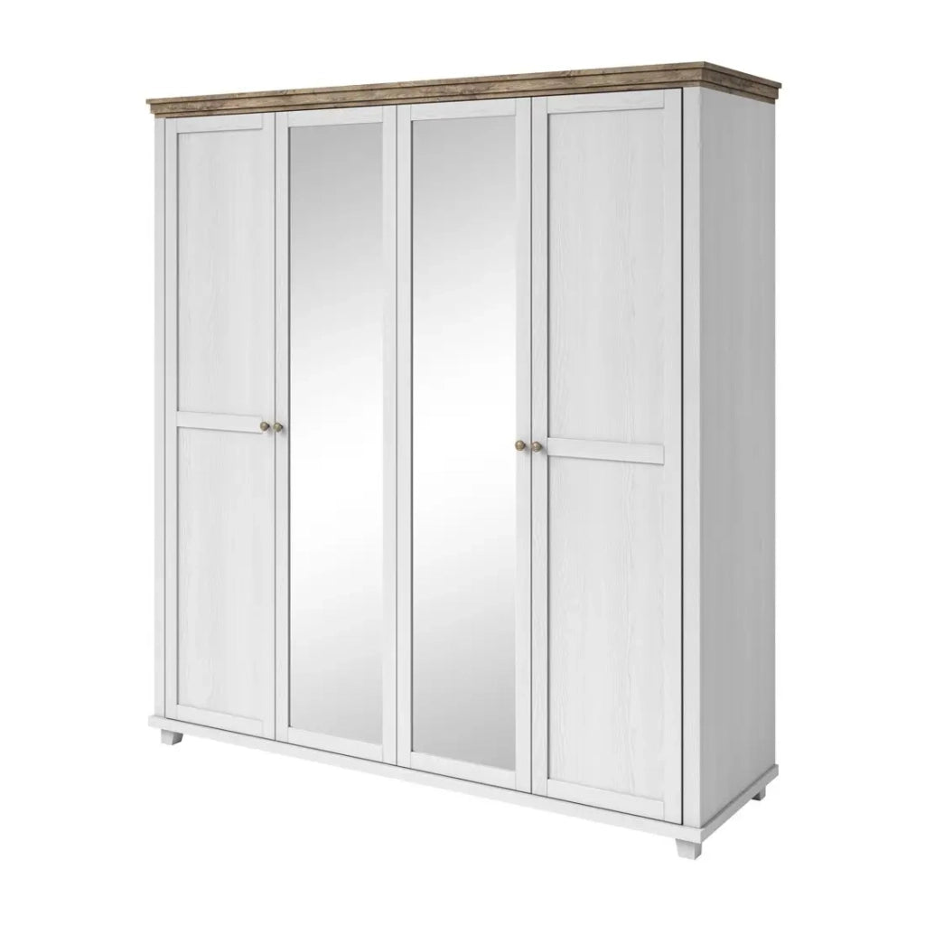 Armadio 200x220 con 4 porte. Colori bianco e rovere. Collezione ASSIA