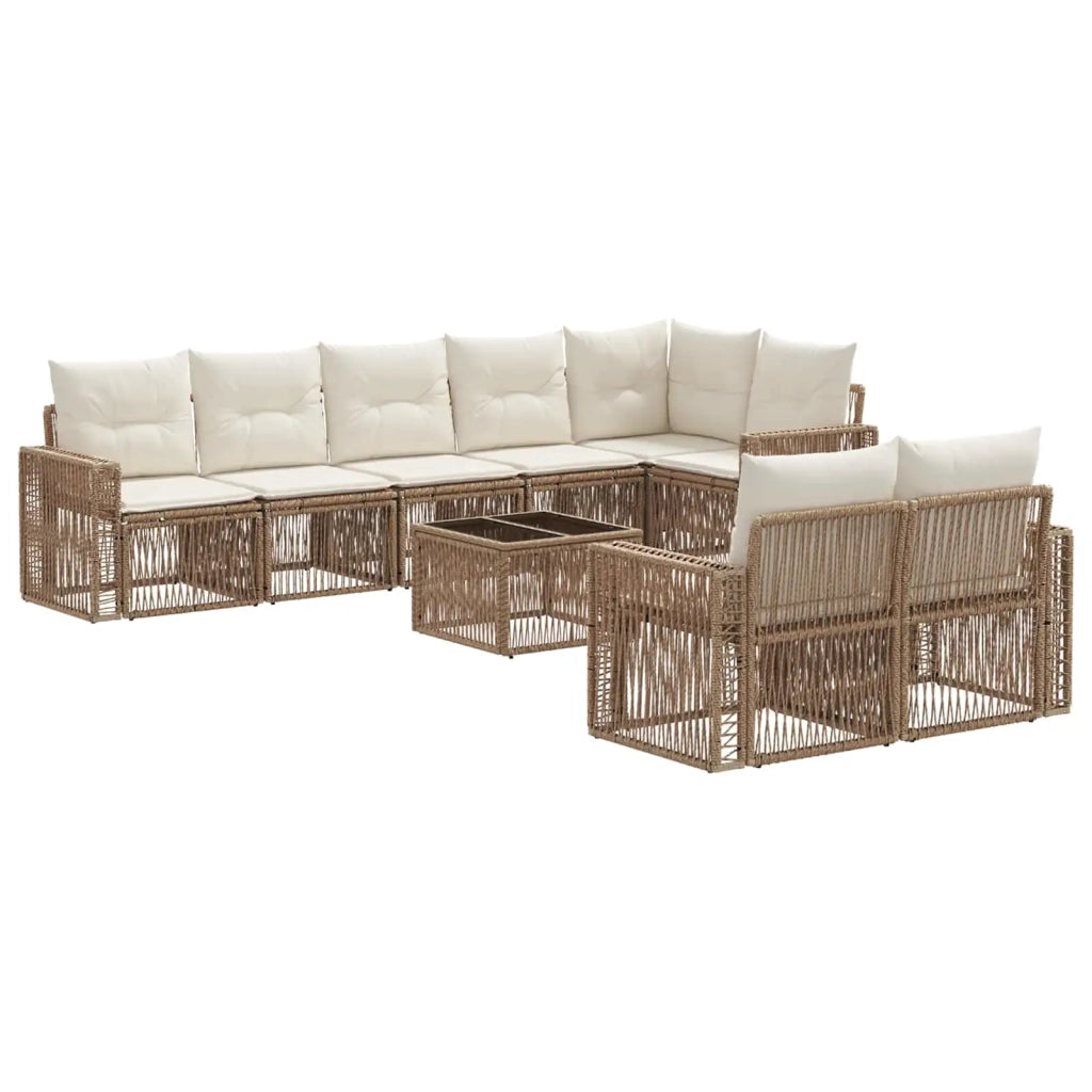 Set Divano da Giardino 9 pcs Beige e Bianco Crema polyrattan