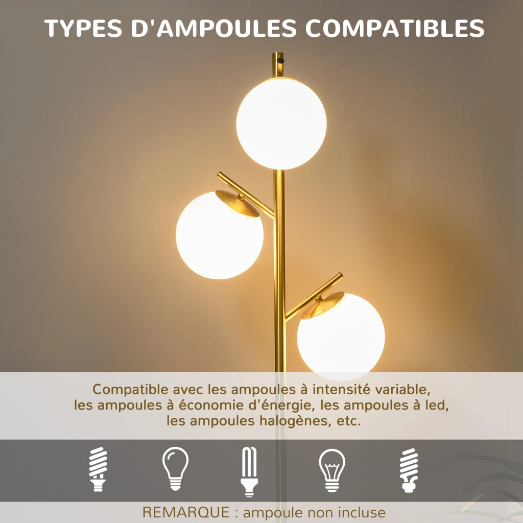 Lampada da terra a 3 luci ¨C zephmum ¨C dorato metallo vetro opalo 27x169 cm