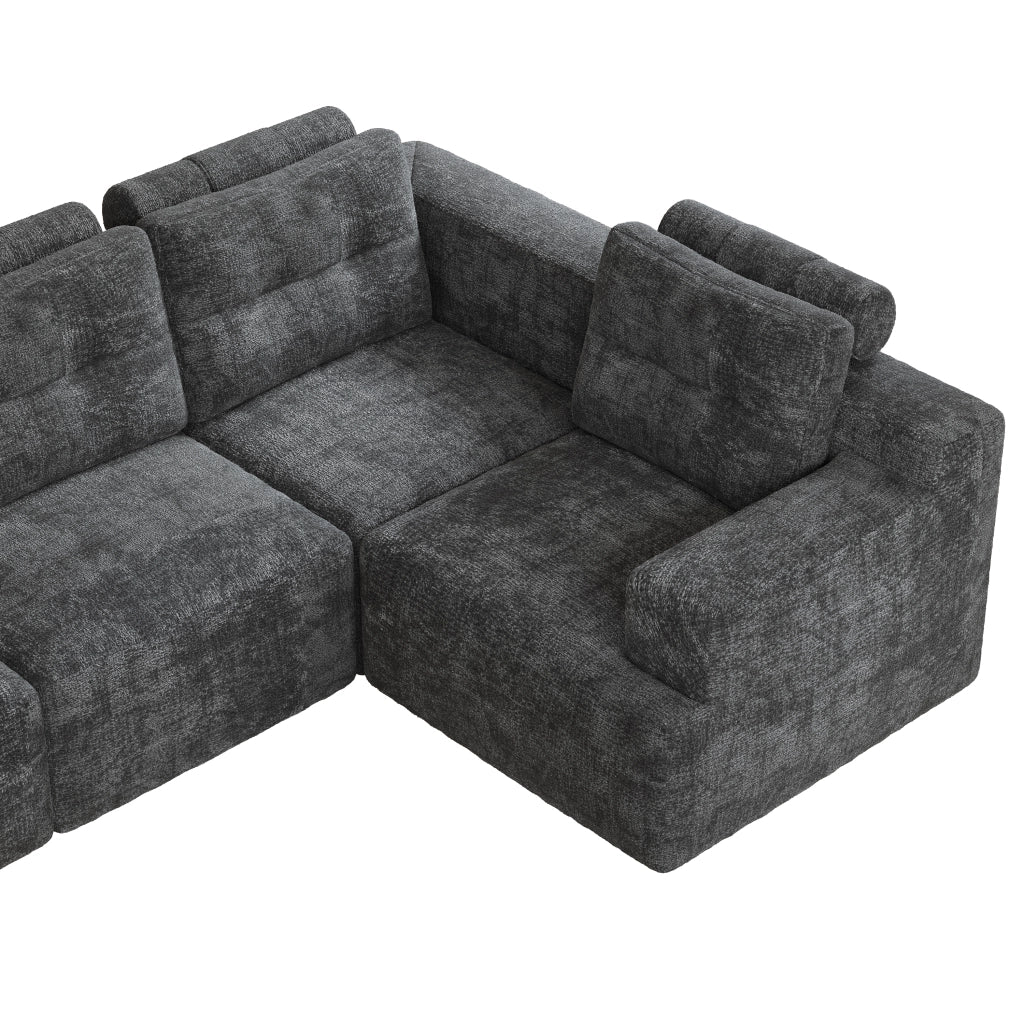Divano modulare a U in chenille grigio, 5-6 posti, senza montaggio, con pouf