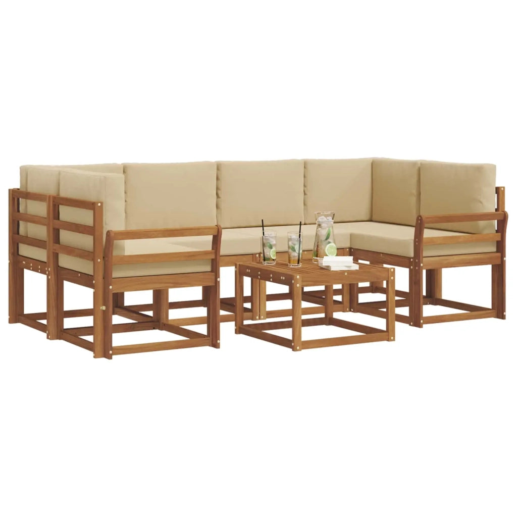 Set di divani da esterno con cuscino 7 pcs Naturale e Beige 3366081