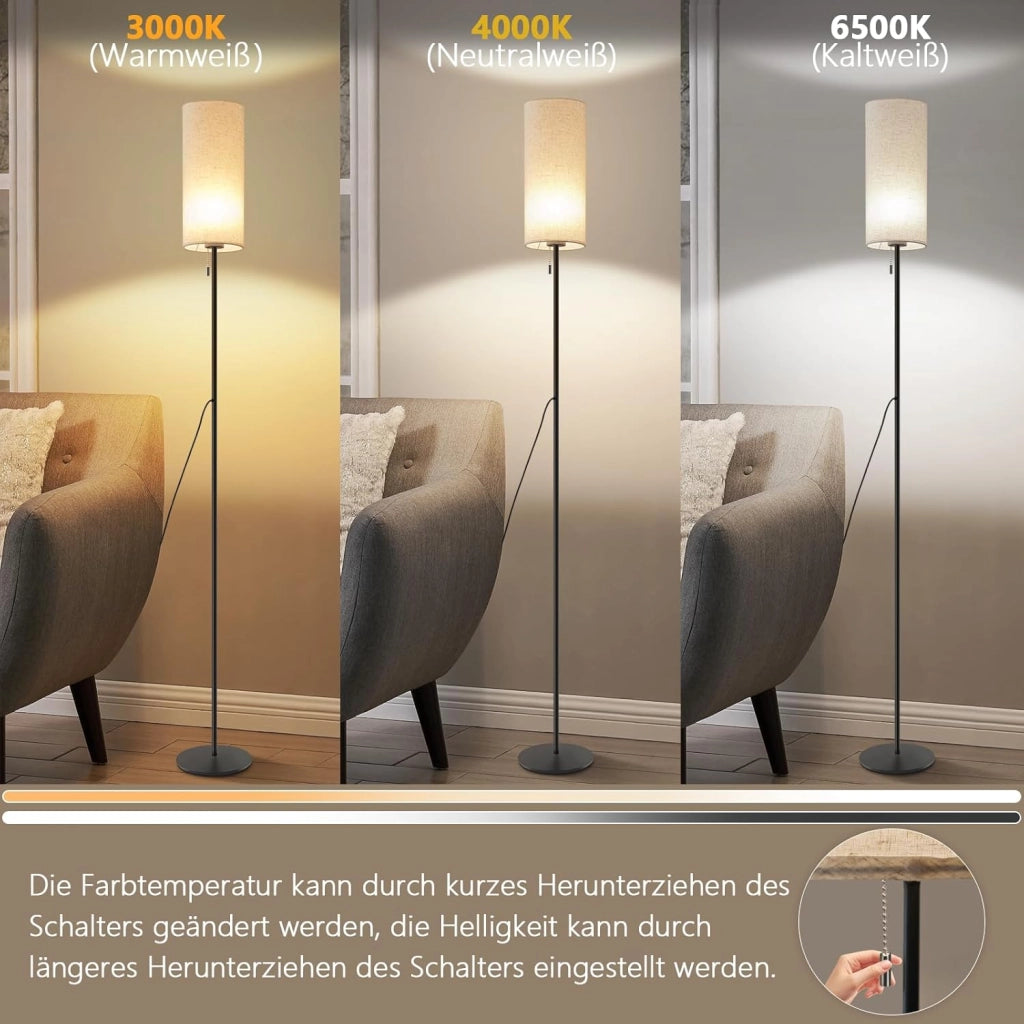ZMH Lampada da terra LED retrò paralume tessuto dimmerabile interruttore cavo per soggiorno