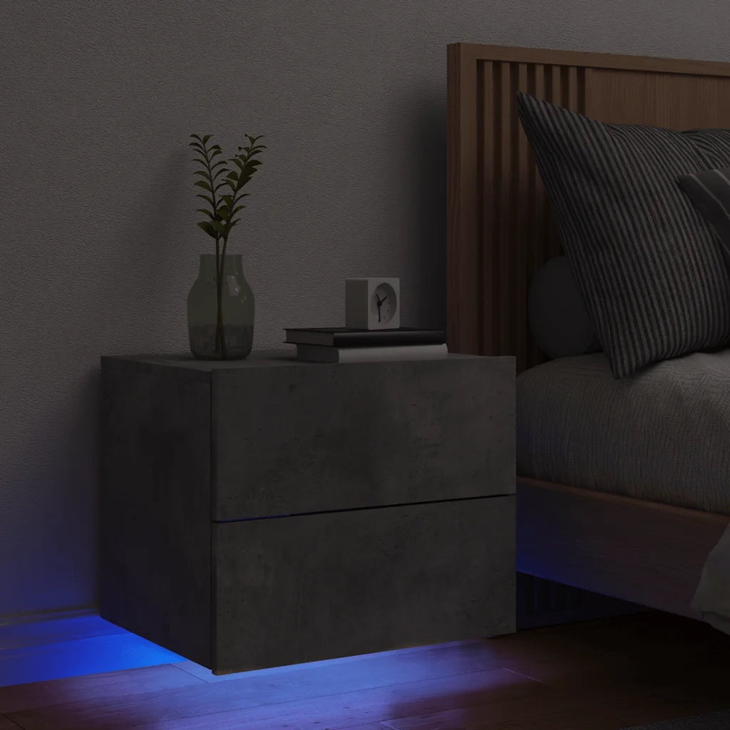 Comodino | Armadio da Notte | Mobiletto da notte a Parete con Luci LED Grigio Cemento