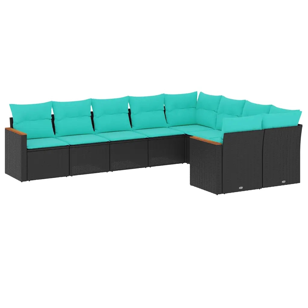 Set Divani da Giardino 9 pz con Cuscini Nero in Polyrattan 3226302