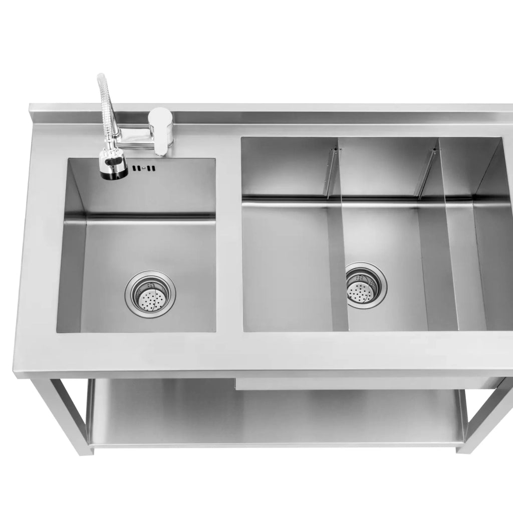 Stazione cocktail con vaschetta per il ghiaccio e portabottiglie 66 x 106 x 136 cm acciaio inox 14_0009946