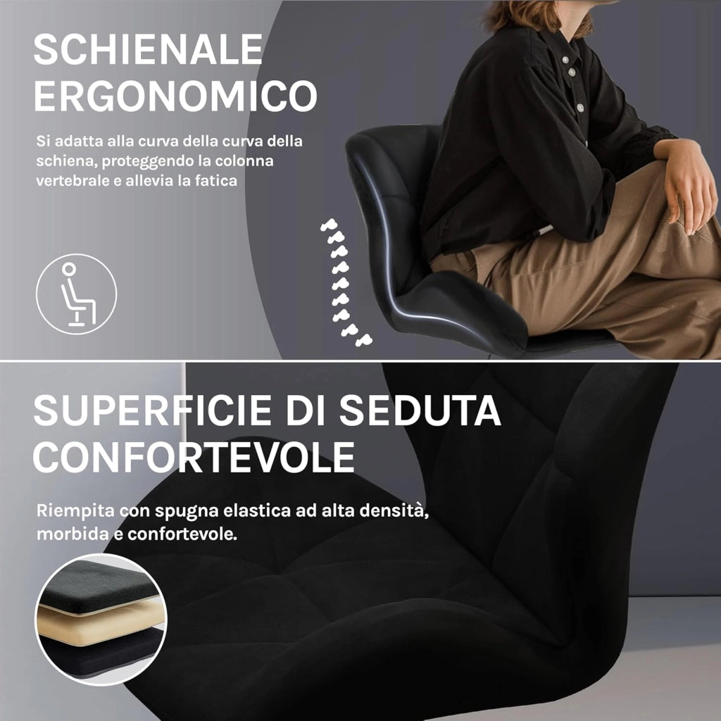 2X Sgabelli da Bar con Schienale Sedia Imbottita Regolabile in Altezza Lift Gas Tessuto Velluto Nero