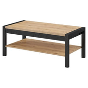 Table basse TIVORA – Rettangolare 120x60 cm – Rovere e nero – Con ripiano di stoccaggio