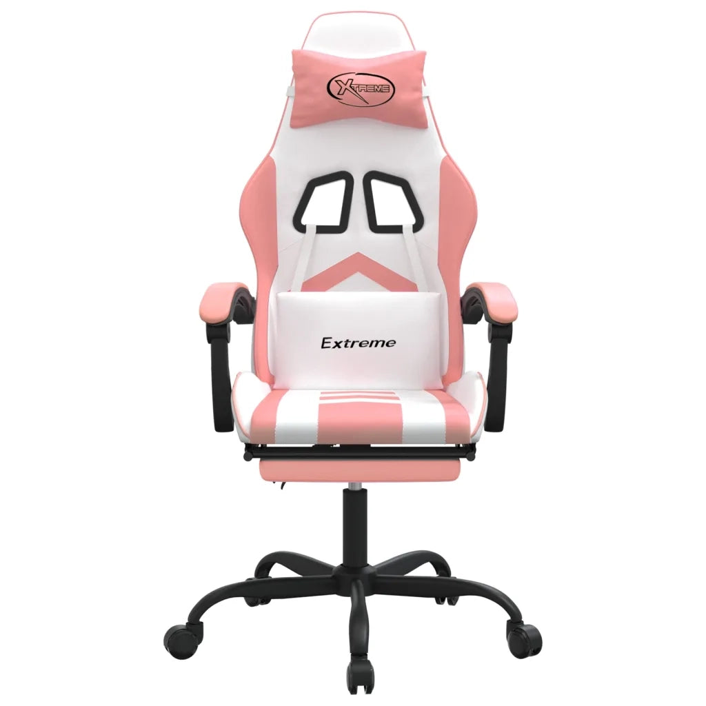 Sedia da Gaming con Poggiapiedi Bianco e Rosa in Similpelle