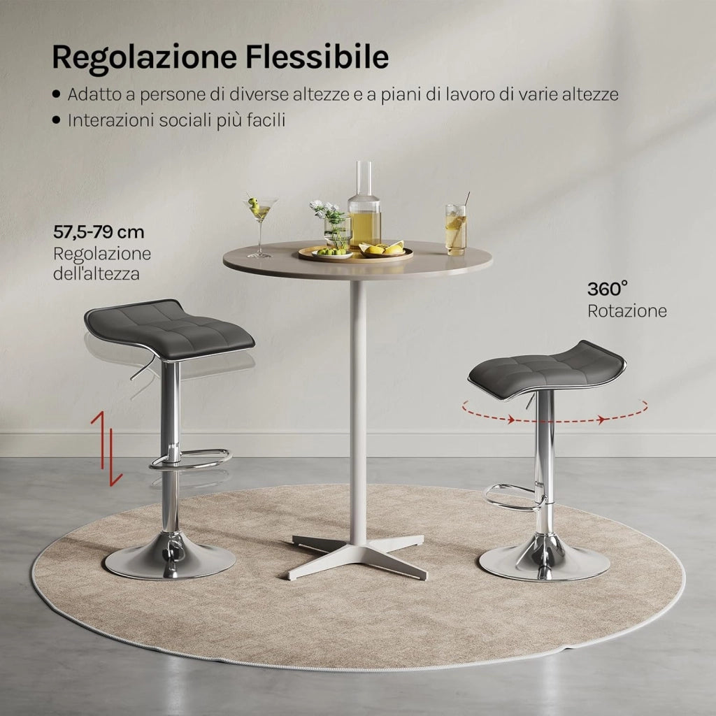 Sgabello da Cucina/Bar, Sedia da Bancone con Poggiapiedi, Altezza Regolabile, Girevole a 360°, Rivestimento in PU, Struttura in Metallo, per Cucina, Soggiorno, Bar, Caffè, Grigio