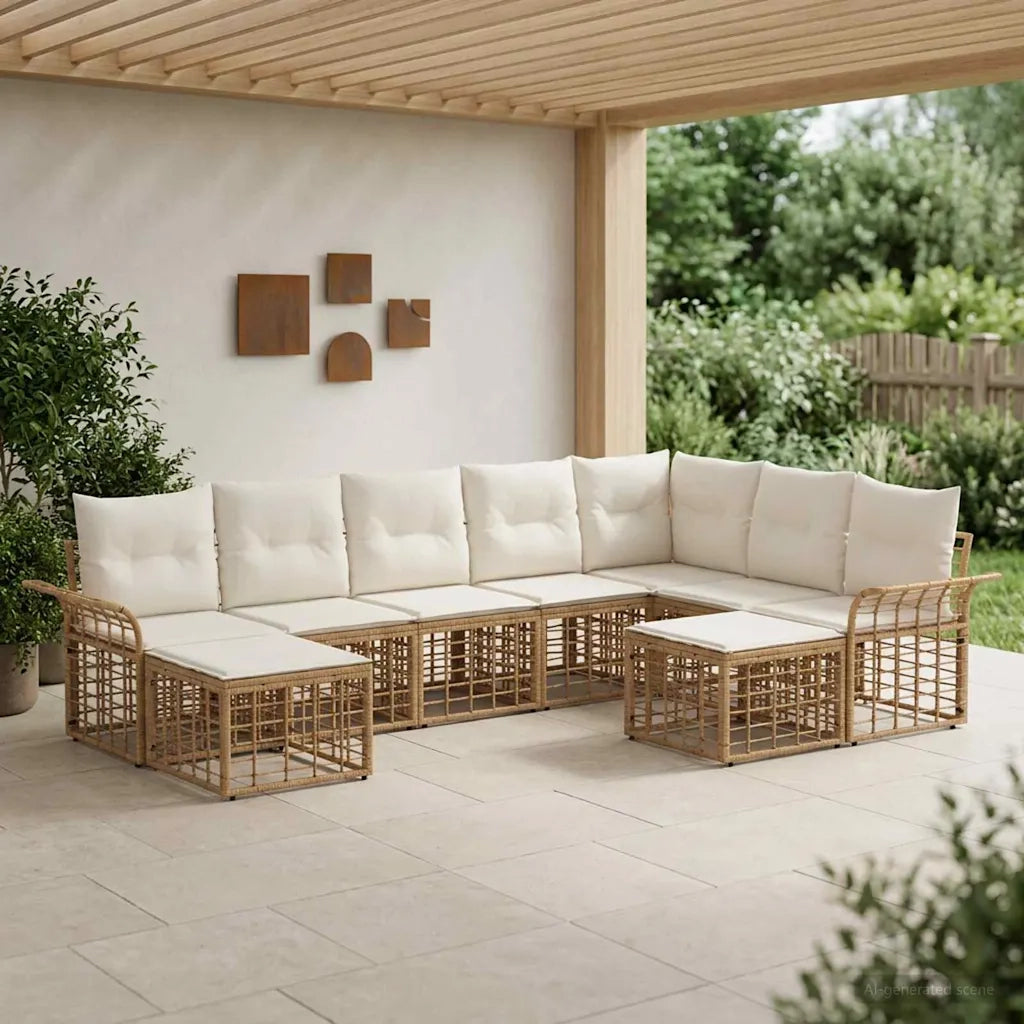 Set di divani da esterno 9 pcs Naturale e Bianco Crema