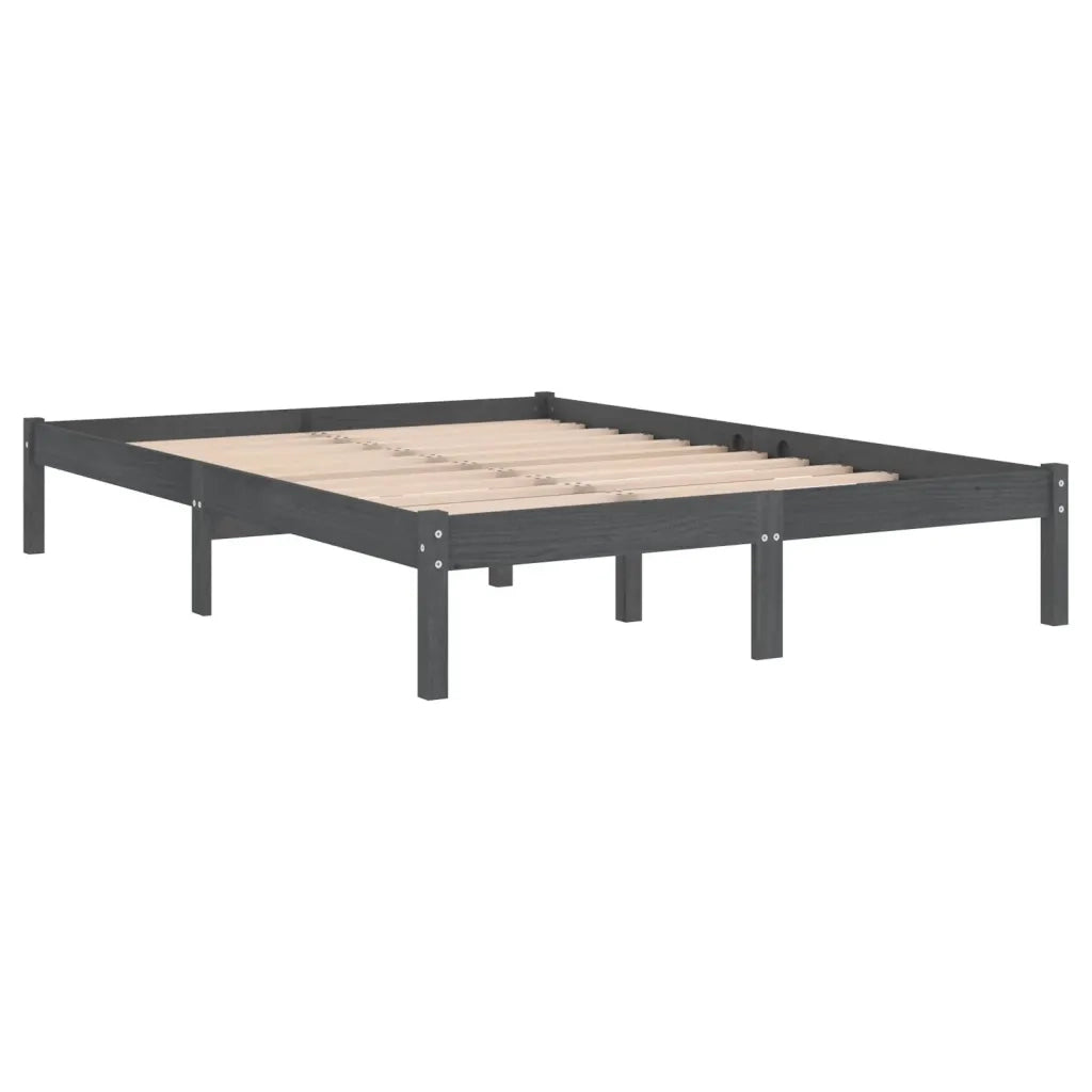 Giroletto-Struttura Letto Grigio in Legno Massello di Pino 200x200 cm 415648